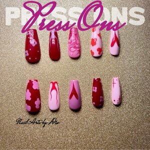 Nail Art by Dia Red and Pink Press-On Nails